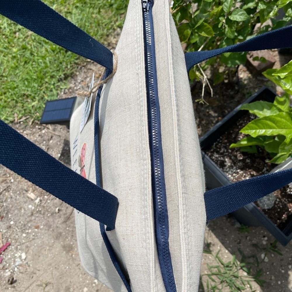 RAE DUNN Weekend Butterfly Tan/Blue Insulated Tote - Picture 5 of 12